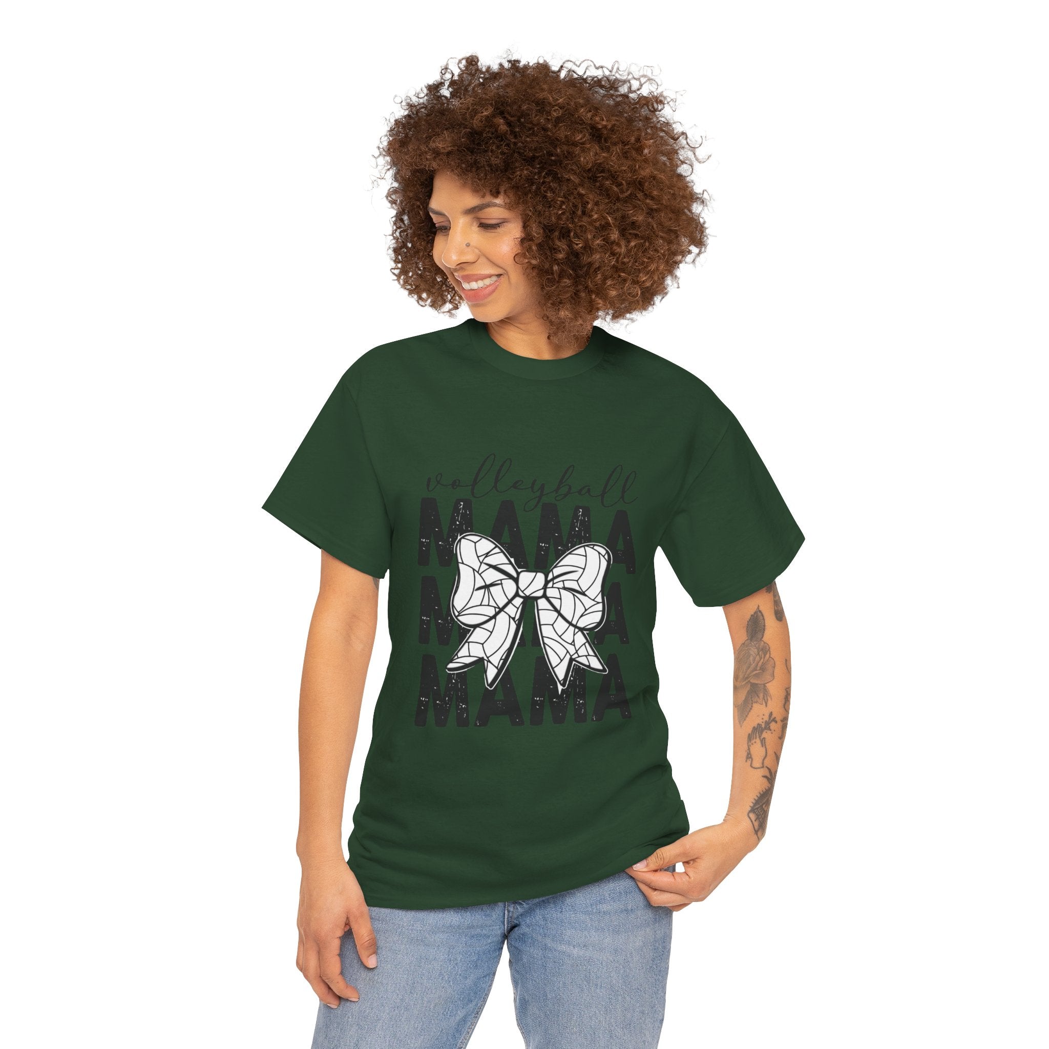 Volleyball Mama T-Shirt — Sporty Mom Graphic Tee with Volleyball Bow