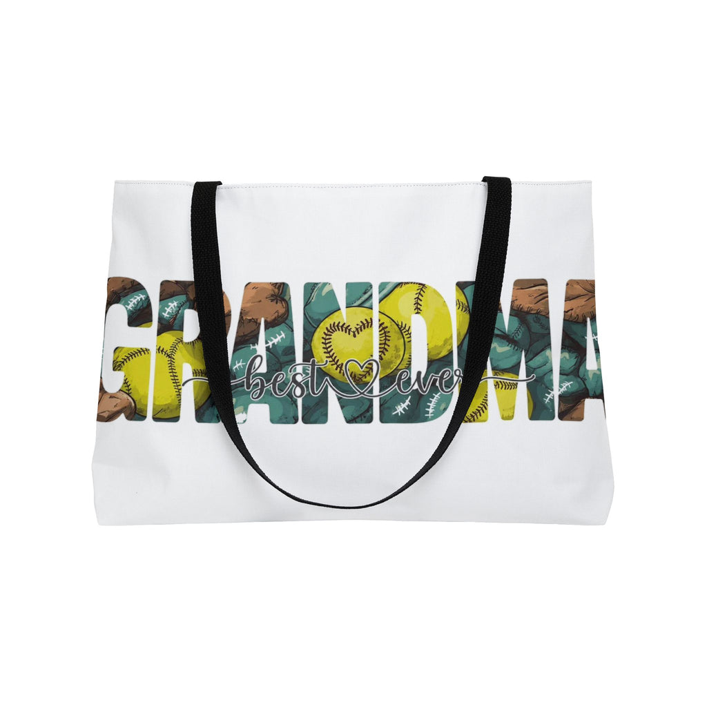 Grandma Weekender Tote Bag — Floral Baseball Heart Design