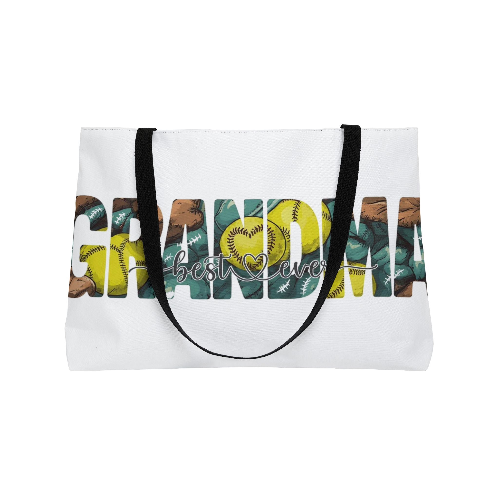 Grandma Weekender Tote Bag — Floral Baseball Heart Design