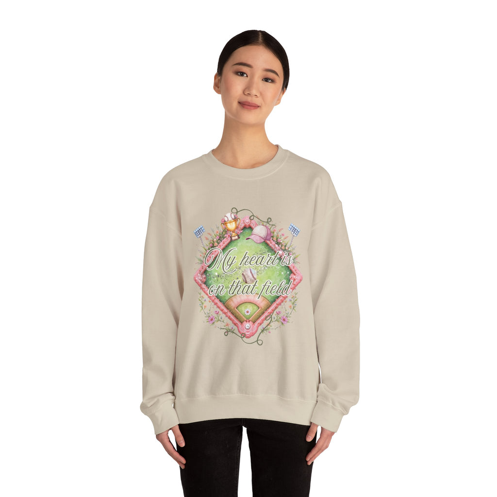 Baseball Field Floral Sweatshirt — “My heart’s on that field” Crewneck