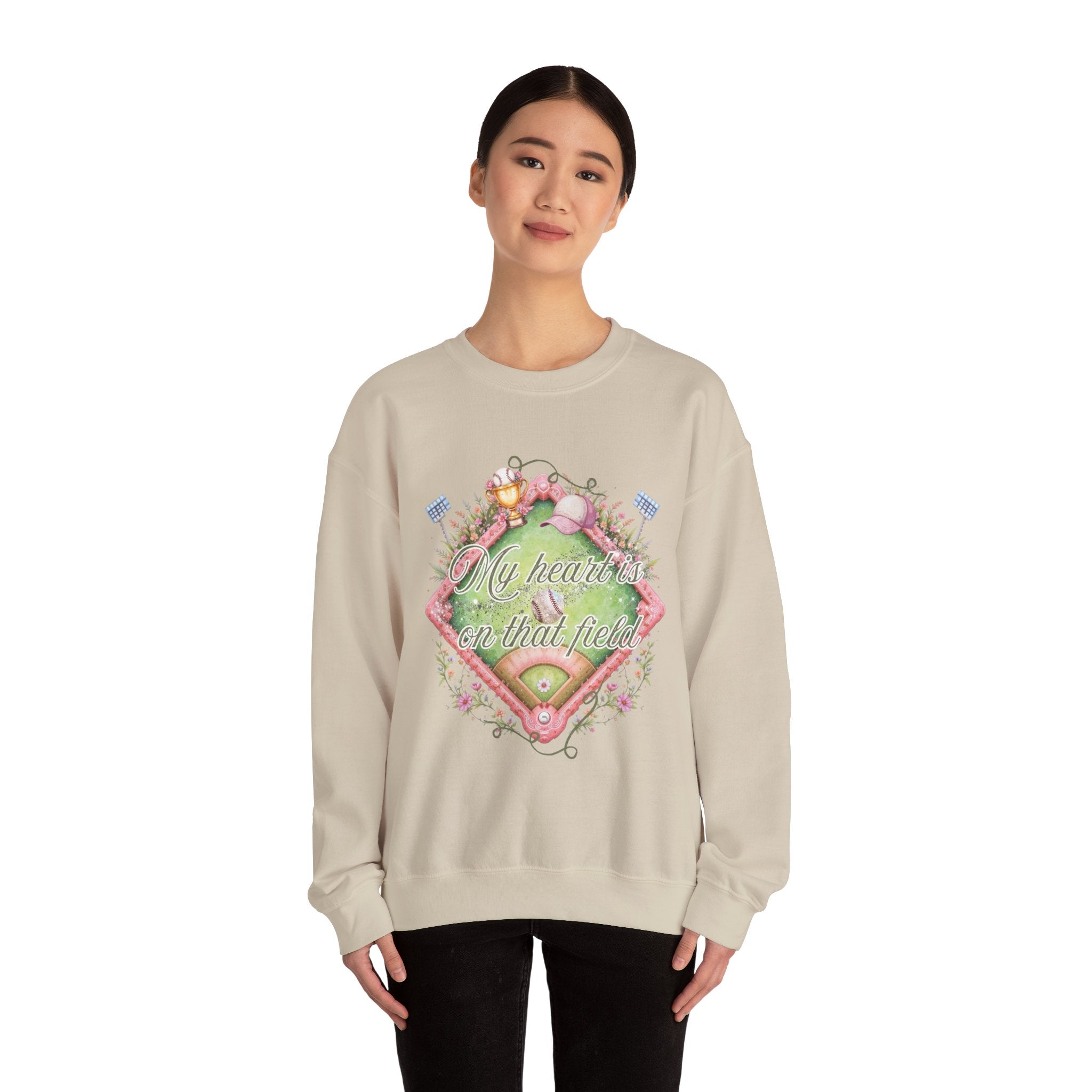 Baseball Field Floral Sweatshirt — “My heart’s on that field” Crewneck