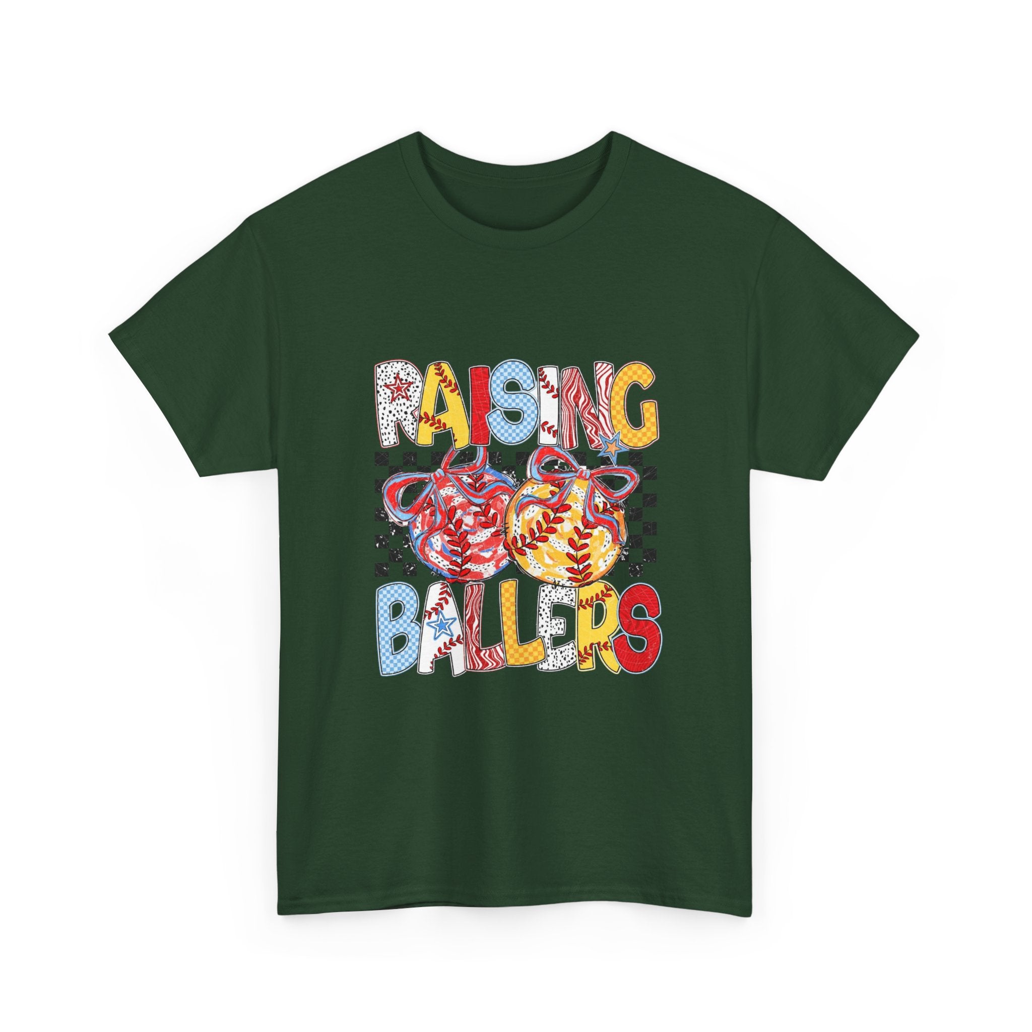 Raising Ballers Kids Tee — Colorful Checkered Lollipop Basketball Design