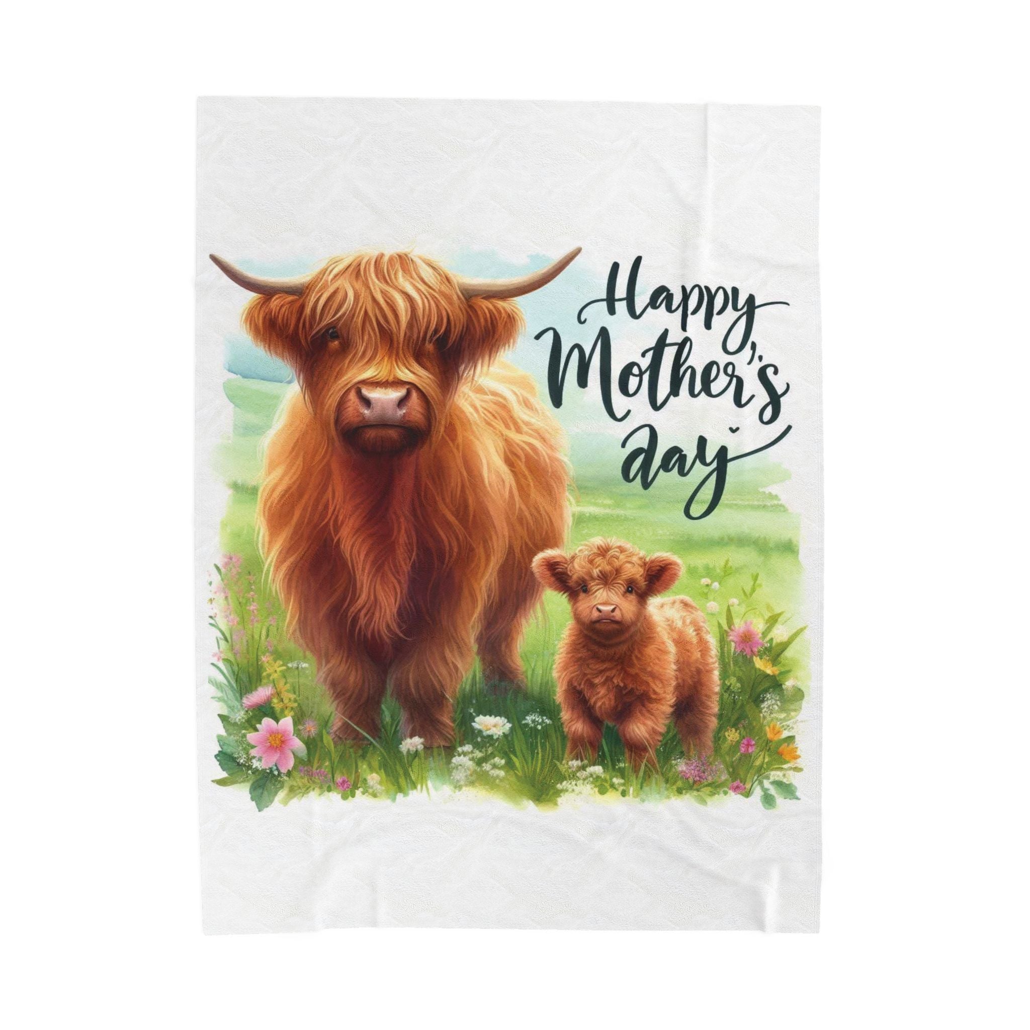 Mother's Day Velveteen Plush Blanket – Highland Cow & Calf Gift