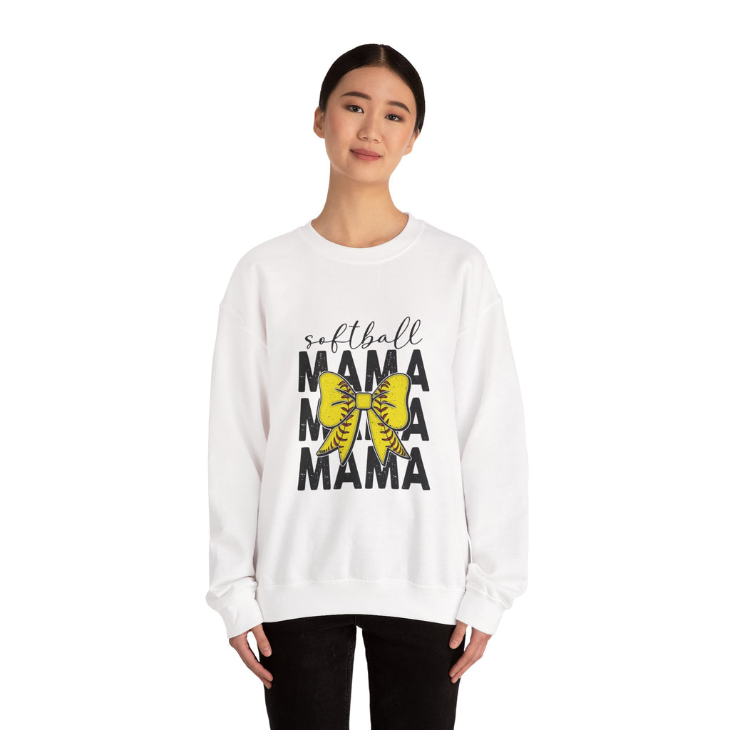 Softball Mama Crewneck Sweatshirt - Yellow Bow Softball Mom Pullover