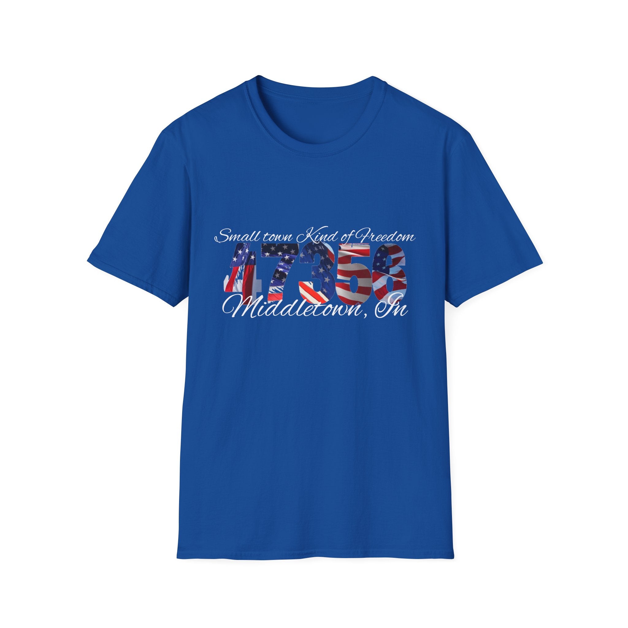 4th of July USA Flag T-Shirt — "Small town. Kind of freedom. Middletown, IN" Patriotic Tee