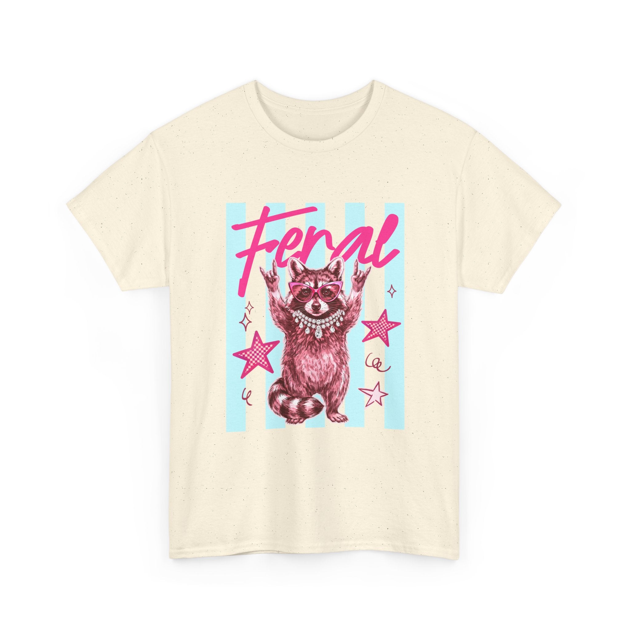 Feral Raccoon Graphic Tee - Retro Pink & Aqua Vintage Animal T-Shirt