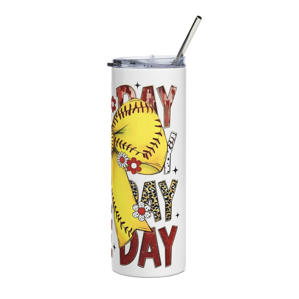 Softball Mama 20oz Stainless Steel Tumbler — Yellow Softball Bow Design