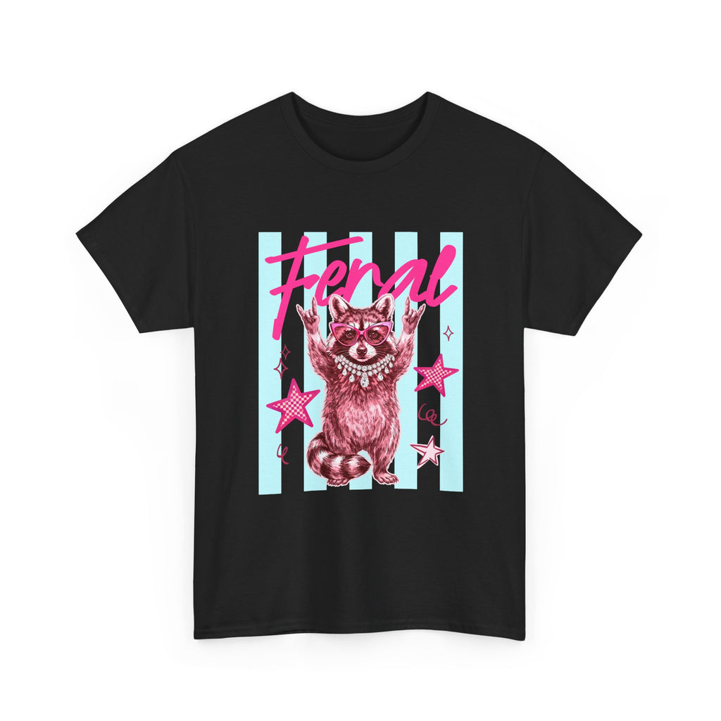 Feral Raccoon Graphic Tee - Retro Pink & Aqua Vintage Animal T-Shirt