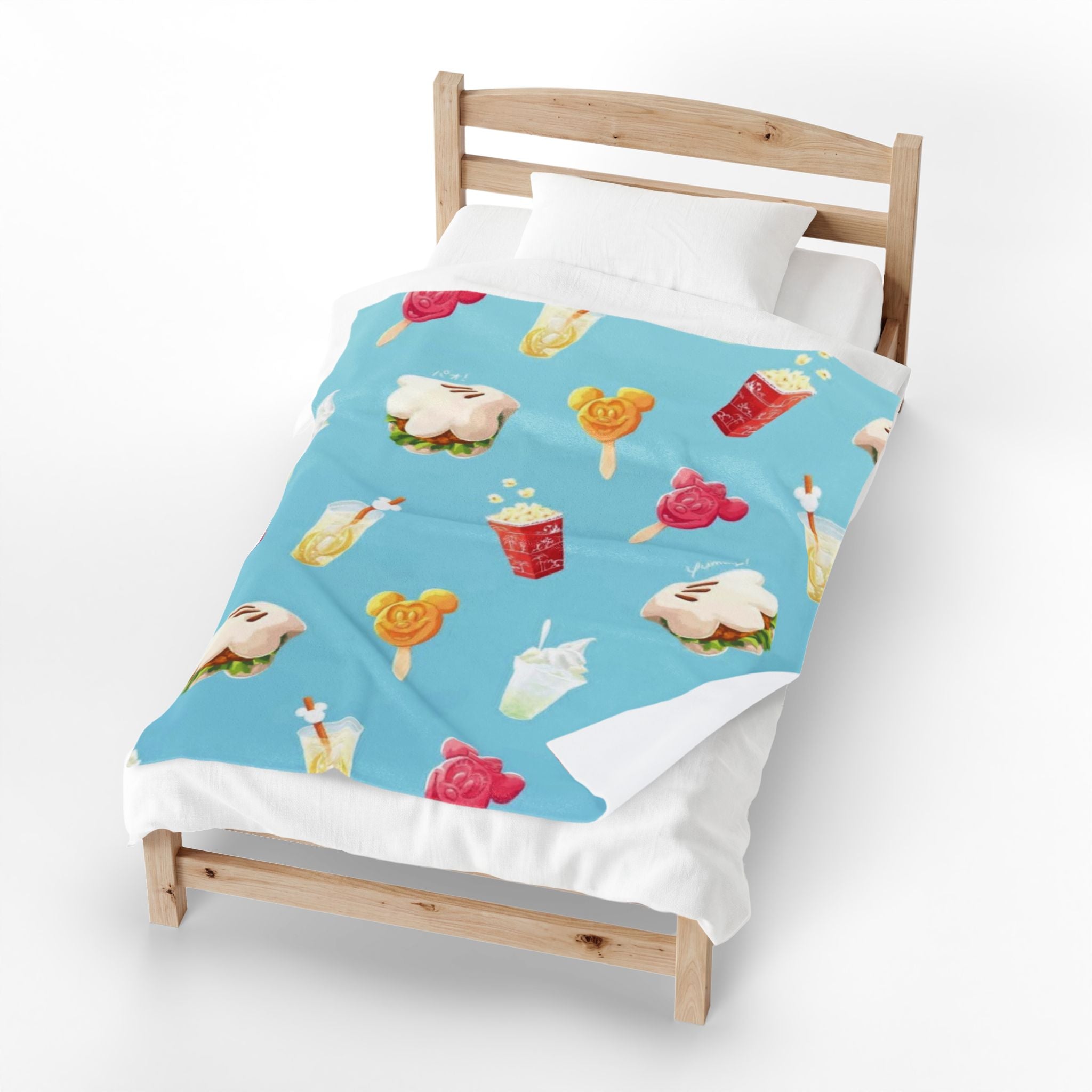 Velveteen Plush Blanket — Retro Snack Pattern Cozy Throw (Popcorn, Drinks & Mickey Treats)