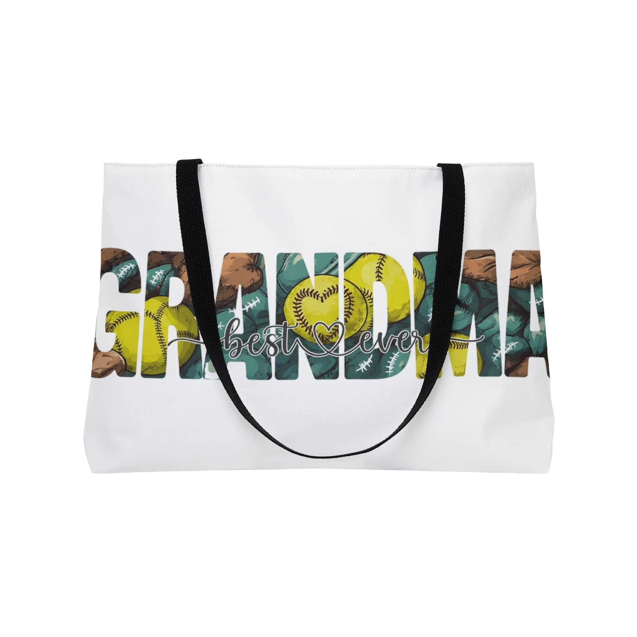 Grandma Weekender Tote Bag — Floral Baseball Heart Design