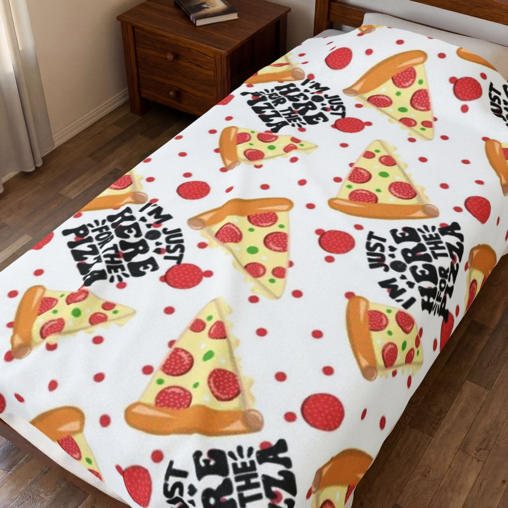 Pizza Pattern Velveteen Plush Blanket — “I’m Just Here for the Pizza” Cozy Throw