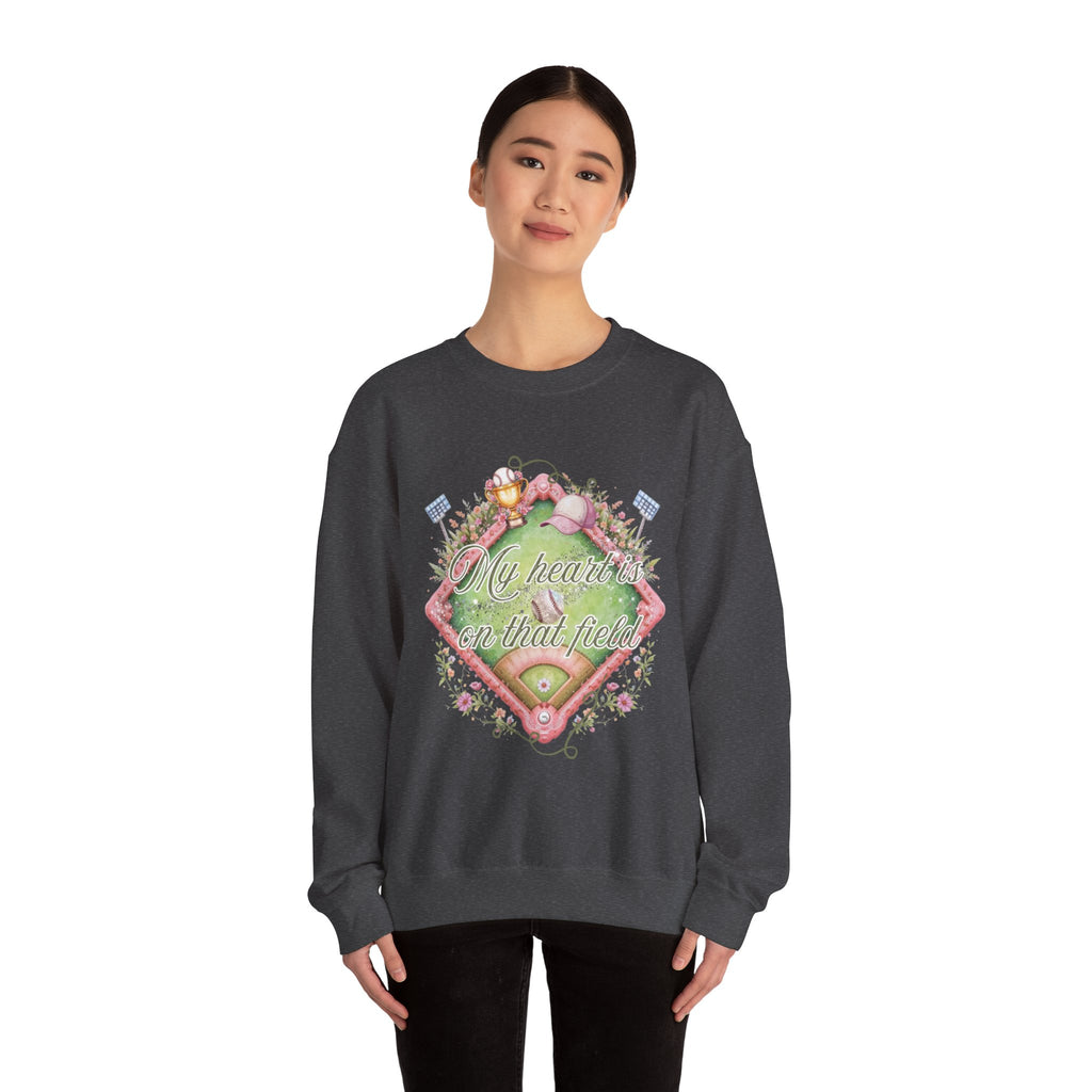 Baseball Field Floral Sweatshirt — “My heart’s on that field” Crewneck