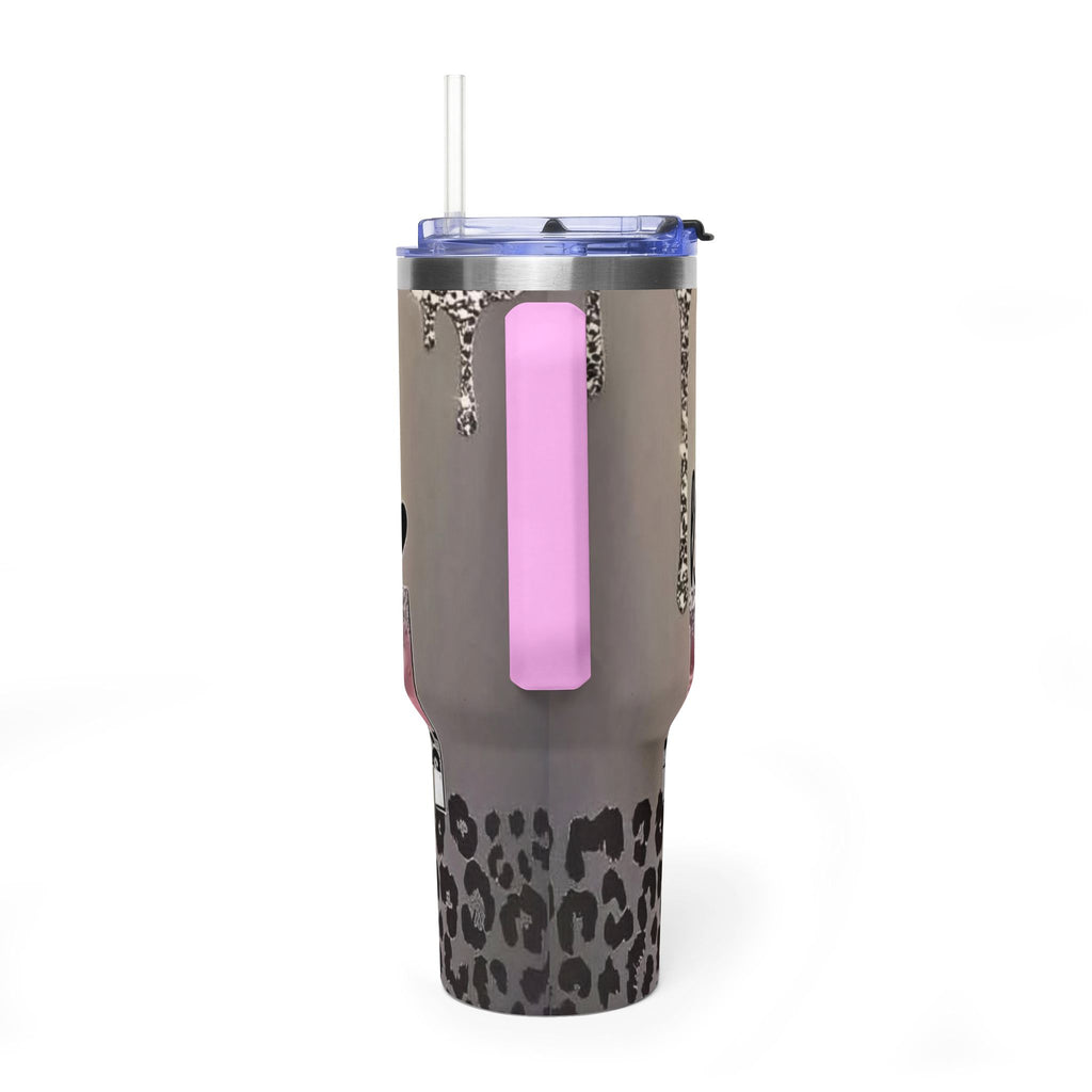Blessed Leopard 40oz Vacuum Tumbler — Insulated Travel Cup with Glitter Drip Design