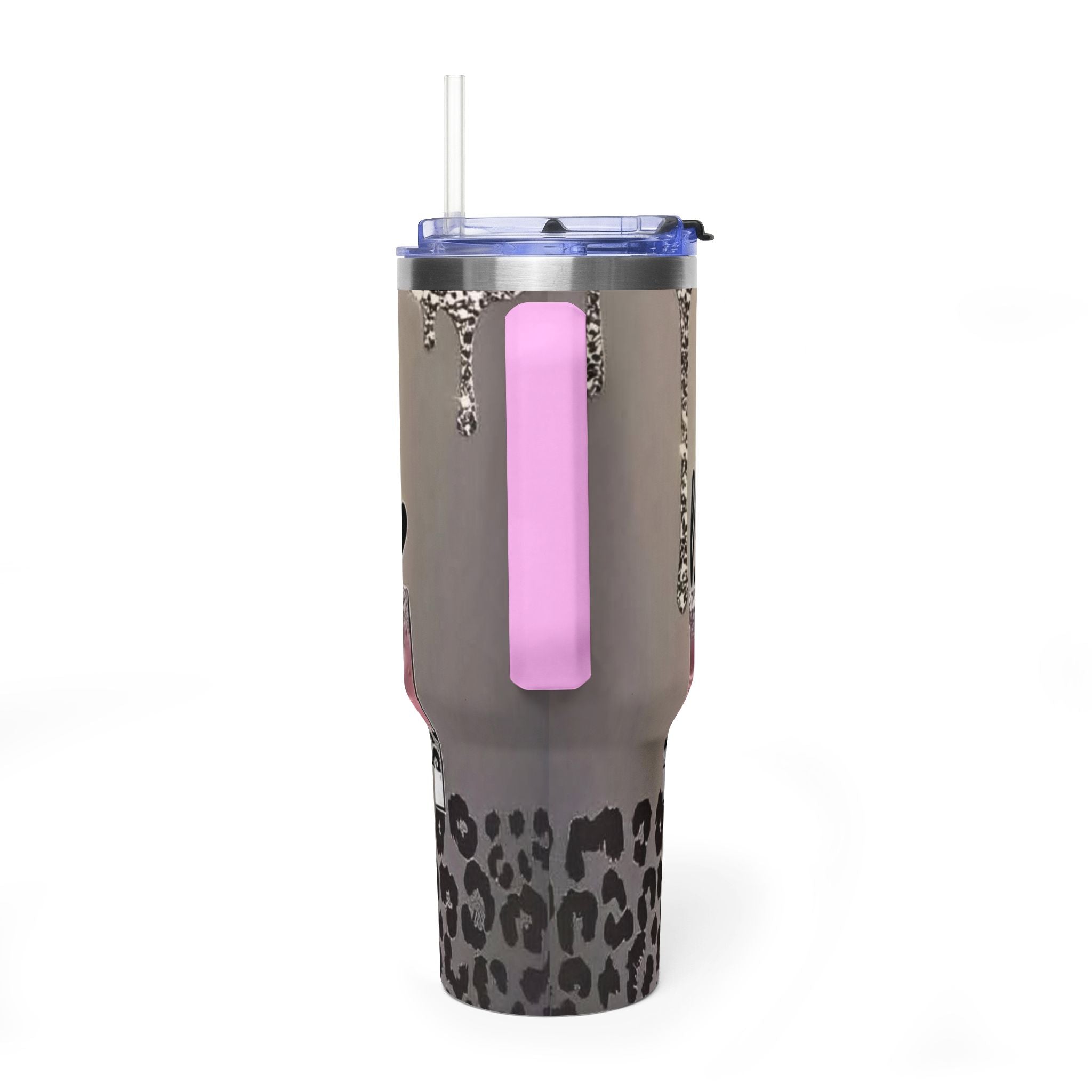 Blessed Leopard 40oz Vacuum Tumbler — Insulated Travel Cup with Glitter Drip Design