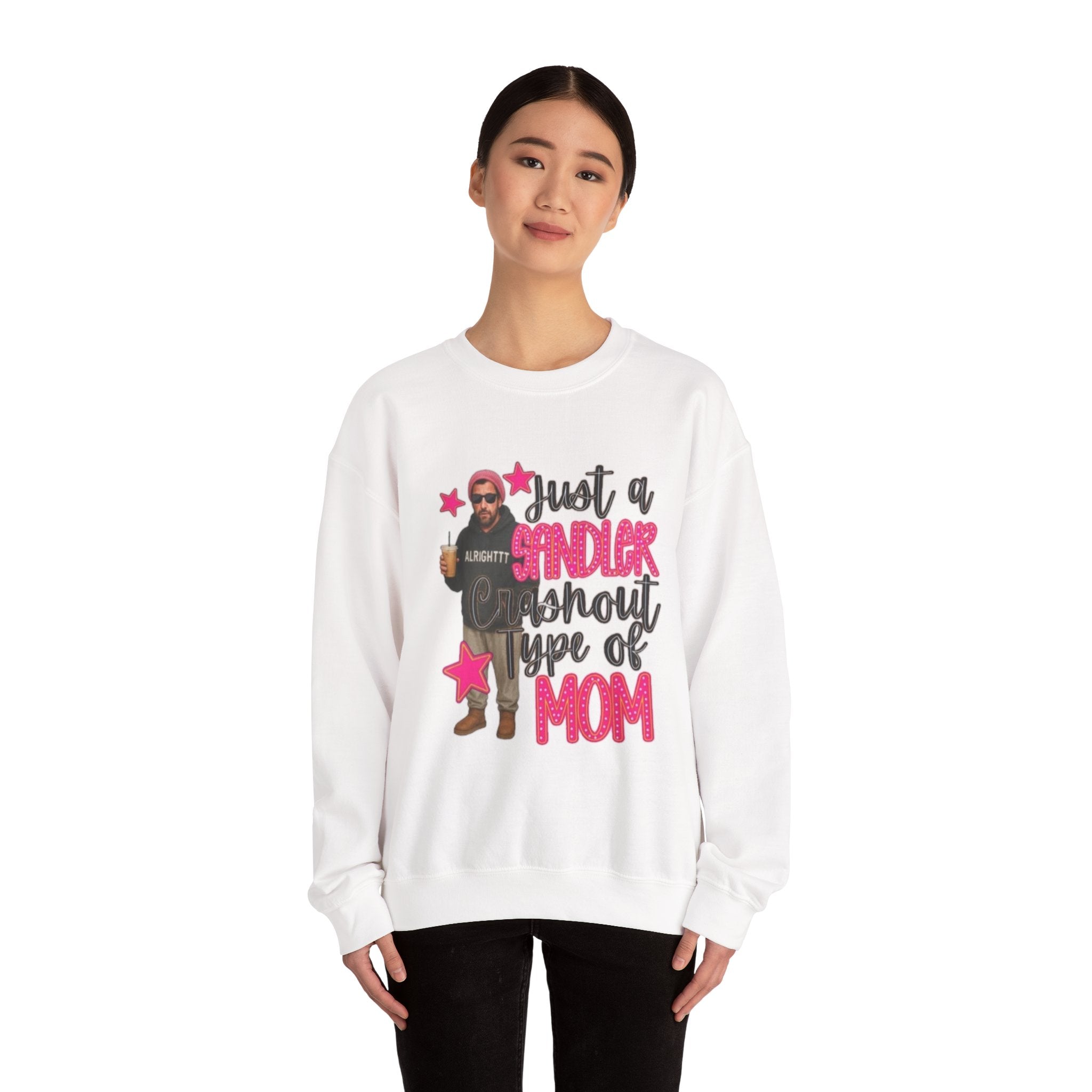 Crewneck Sweatshirt — “Just a Tinder Swipe Away Type of Mom” Funny Mom Graphic