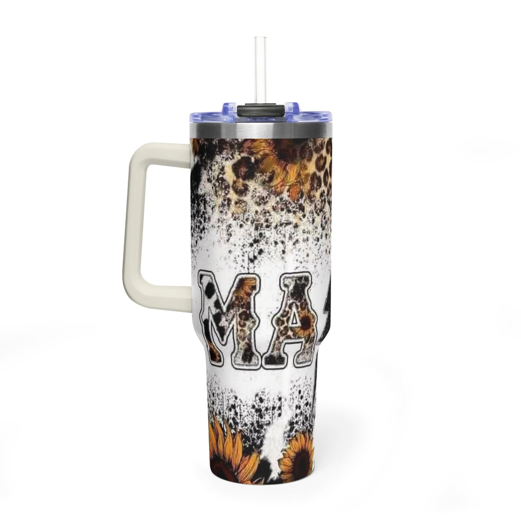 40oz Tumbler - 'Mama' Leopard Sunflower Insulated Travel Cup