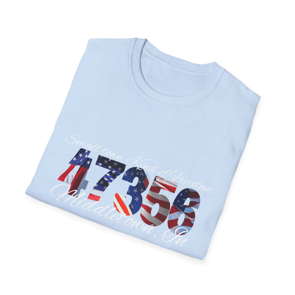 4th of July USA Flag T-Shirt — "Small town. Kind of freedom. Middletown, IN" Patriotic Tee