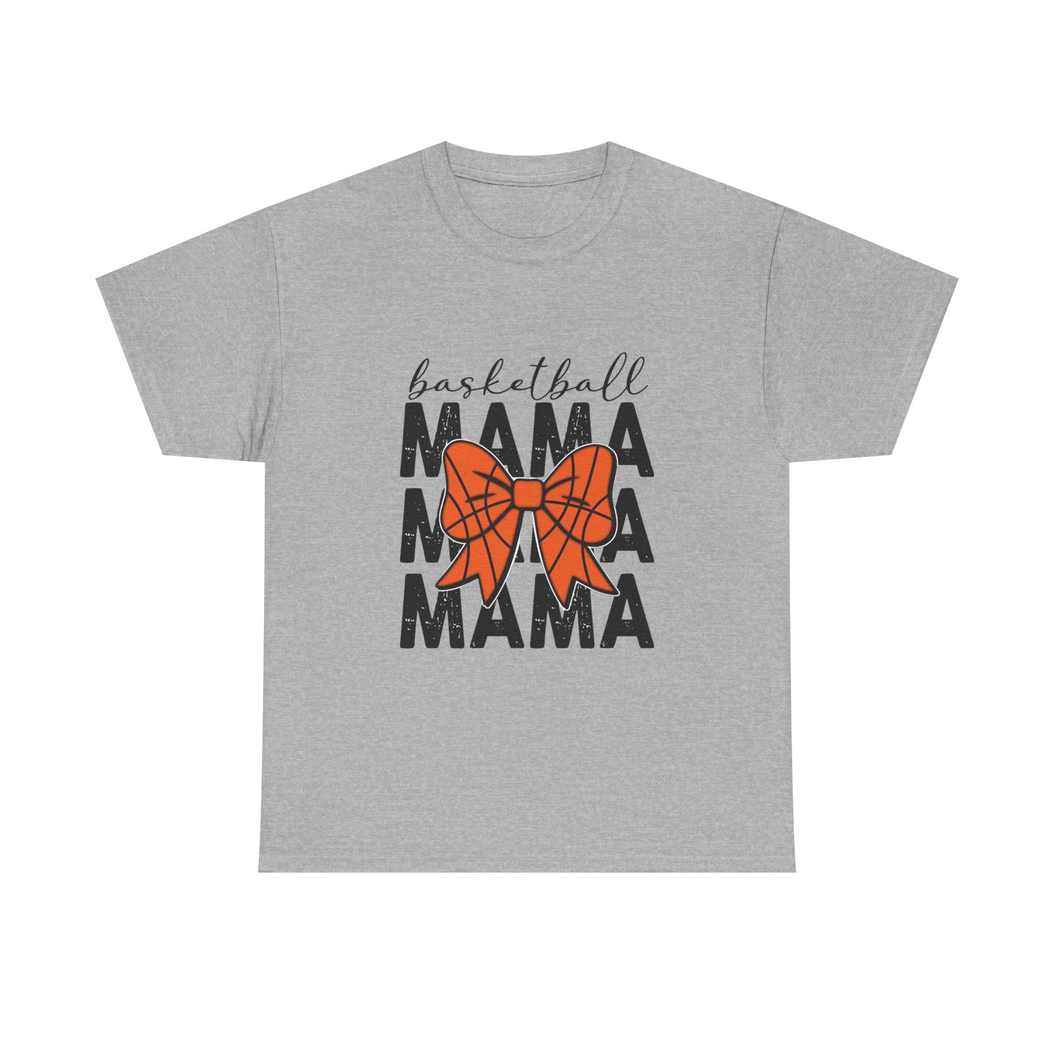 Basketball Mama T-Shirt — 'Basketball' Script with Orange Bow Design