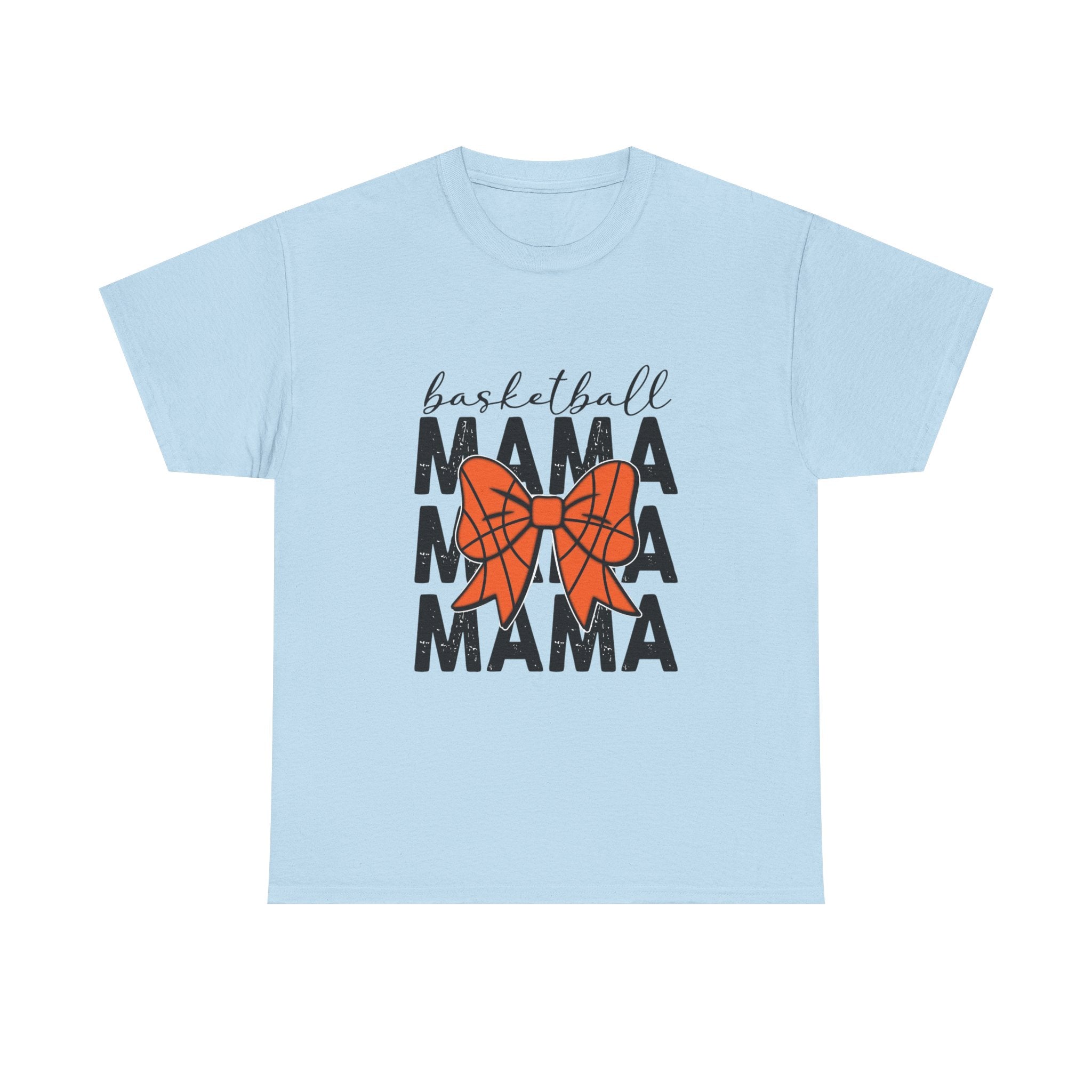 Basketball Mama T-Shirt — 'Basketball' Script with Orange Bow Design