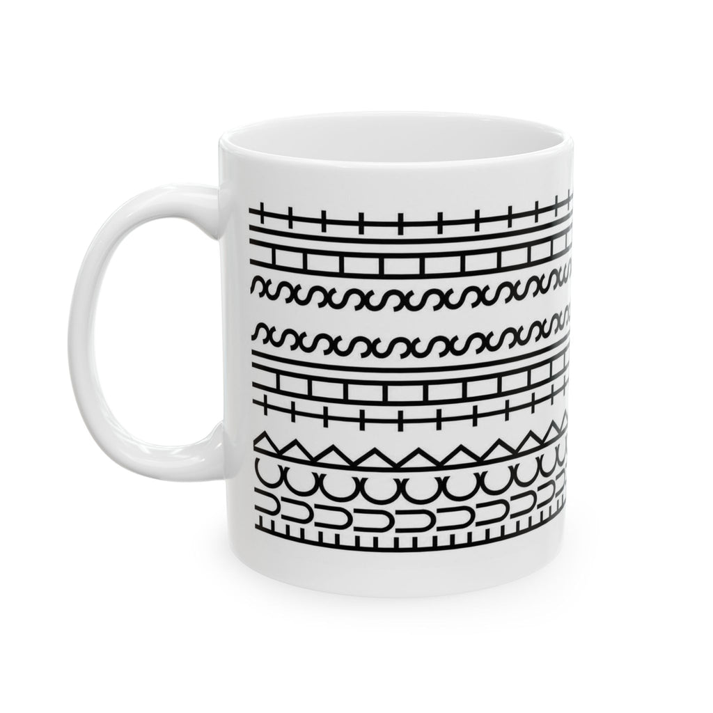 Black Tribal Line Pattern Ceramic Mug (11oz, 15oz)