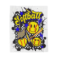 Softball Velveteen Plush Blanket – Smiley Ball Retro Graphic