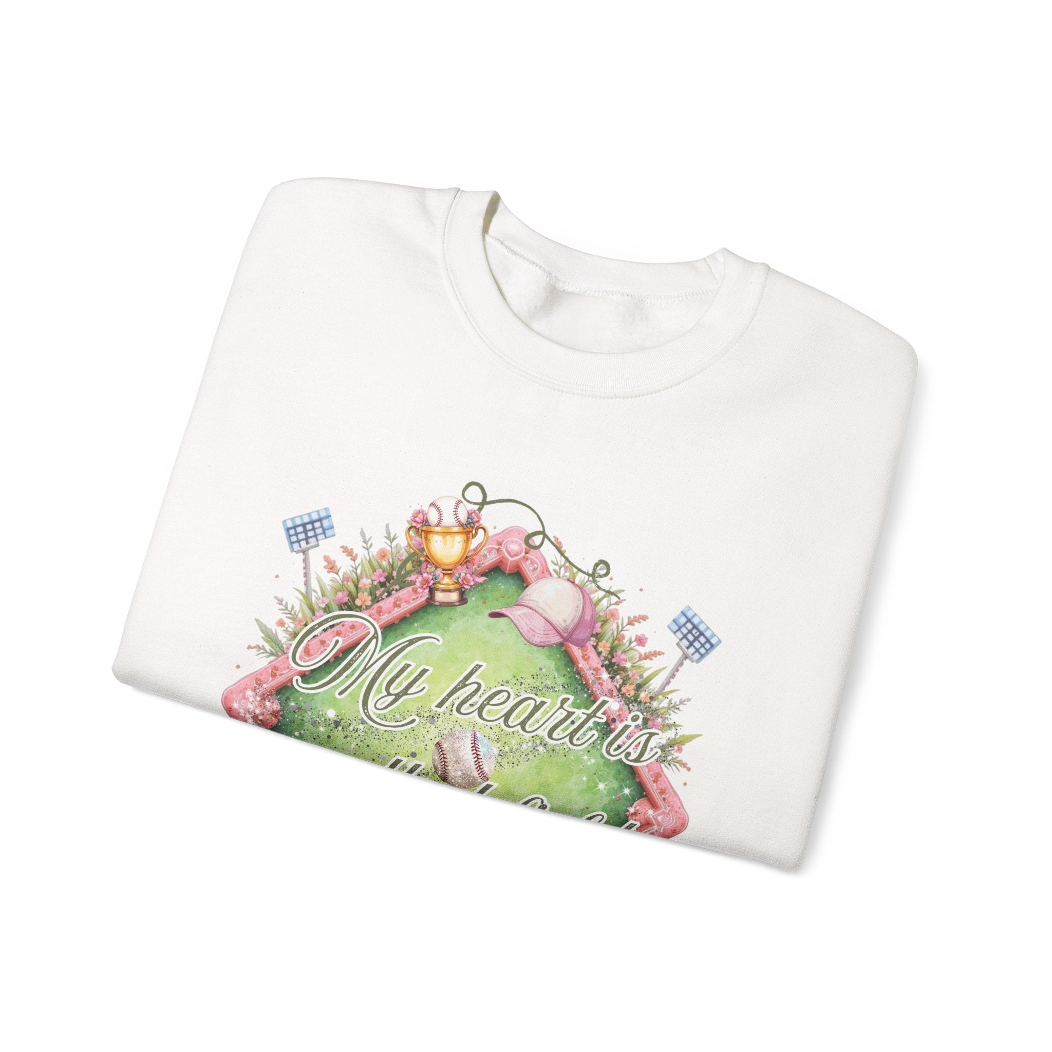 Baseball Field Floral Sweatshirt — “My heart’s on that field” Crewneck