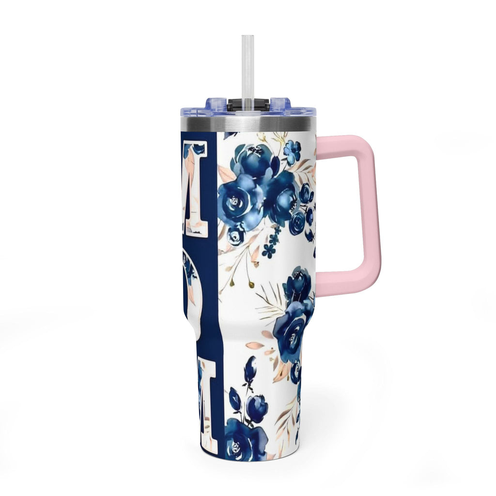 Mom Floral 40oz Vacuum Tumbler – Insulated Travel Mug for Mom, Blue Rose Mother's Day Gift