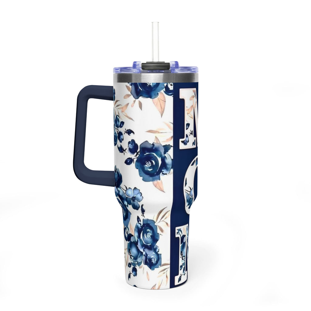 Mom Floral 40oz Vacuum Tumbler – Insulated Travel Mug for Mom, Blue Rose Mother's Day Gift
