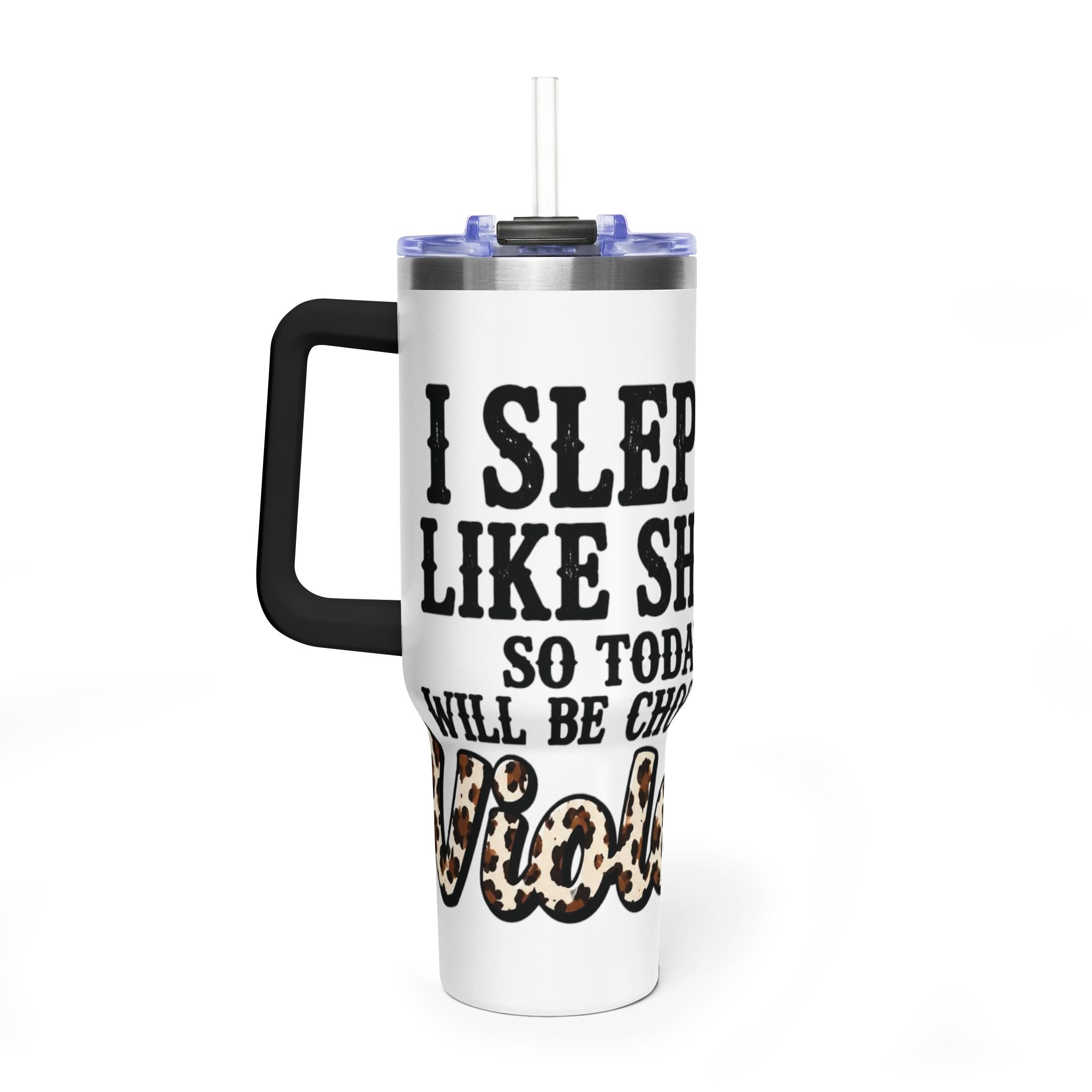 40oz Insulated Tumbler – "I Slept Like Shit So Today Will Be Chaos" Leopard Accent