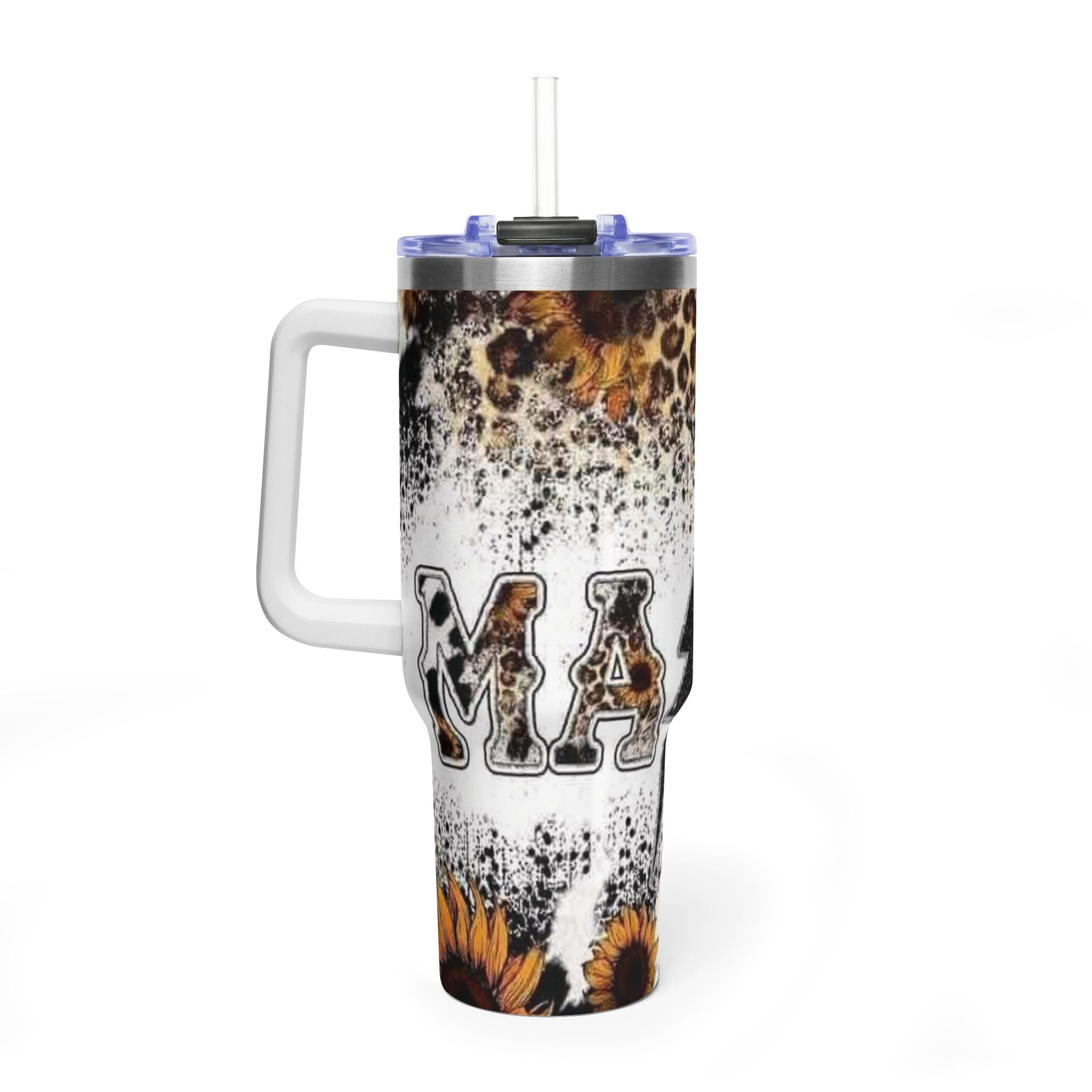 40oz Tumbler - 'Mama' Leopard Sunflower Insulated Travel Cup
