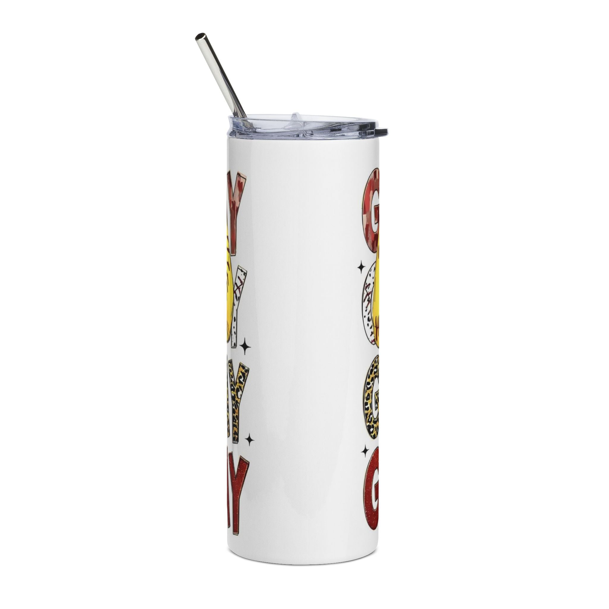 Softball Mama 20oz Stainless Steel Tumbler — Yellow Softball Bow Design