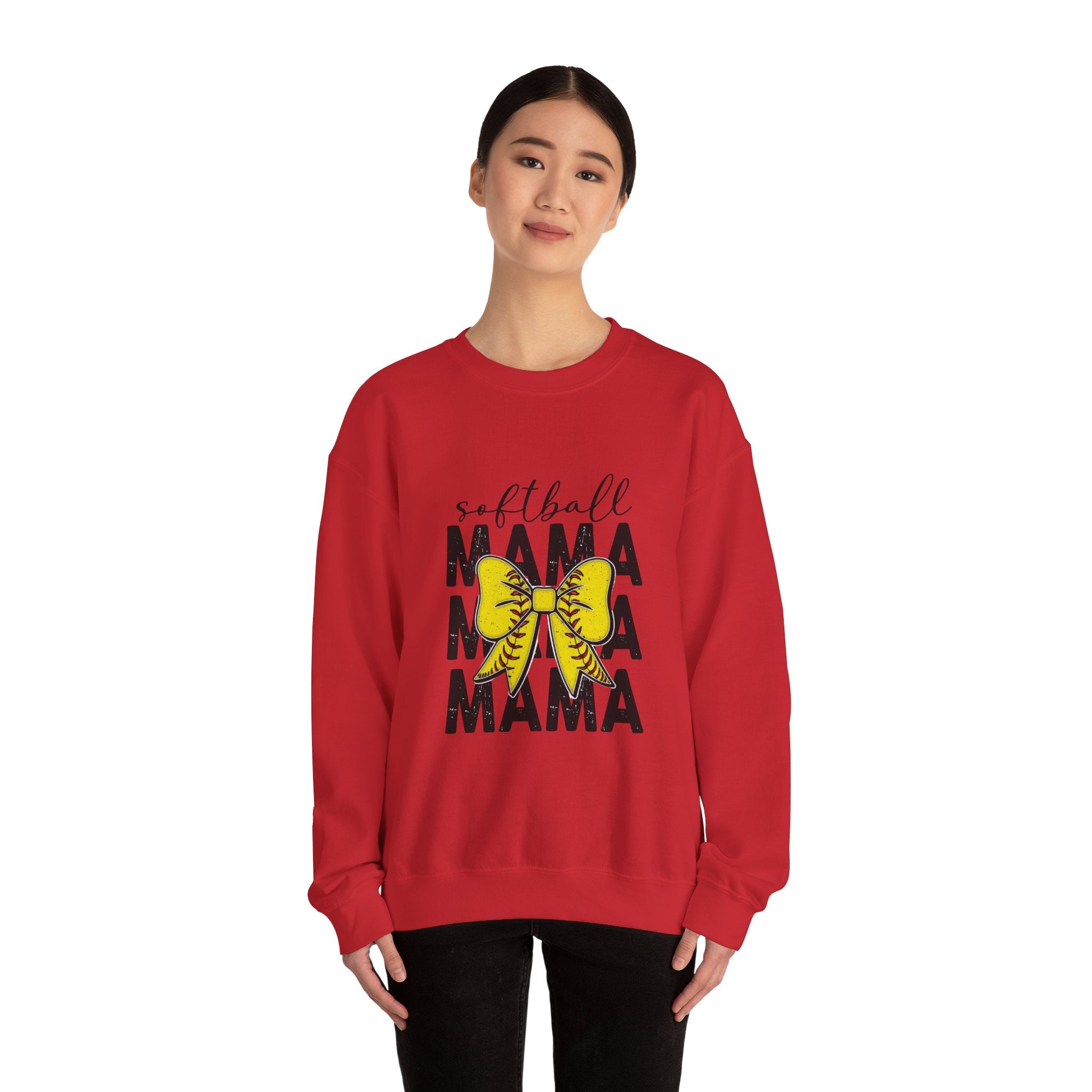 Softball Mama Crewneck Sweatshirt - Yellow Bow Softball Mom Pullover