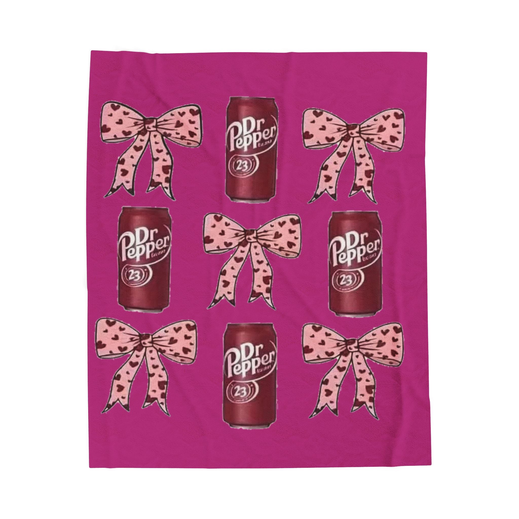 Dr Pepper Cans & Pink Bows Velveteen Plush Blanket — Cozy Soda Lover Throw