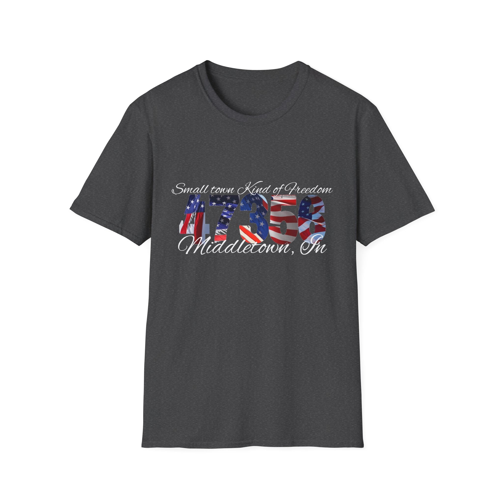 4th of July USA Flag T-Shirt — "Small town. Kind of freedom. Middletown, IN" Patriotic Tee
