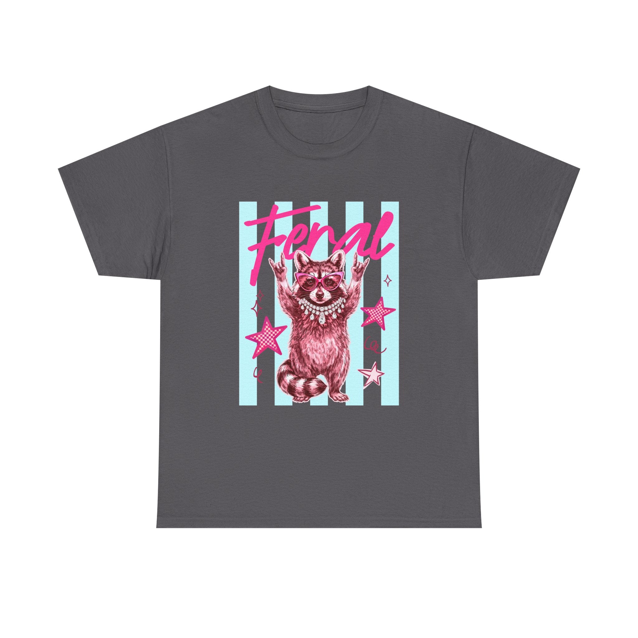 Feral Raccoon Graphic Tee - Retro Pink & Aqua Vintage Animal T-Shirt