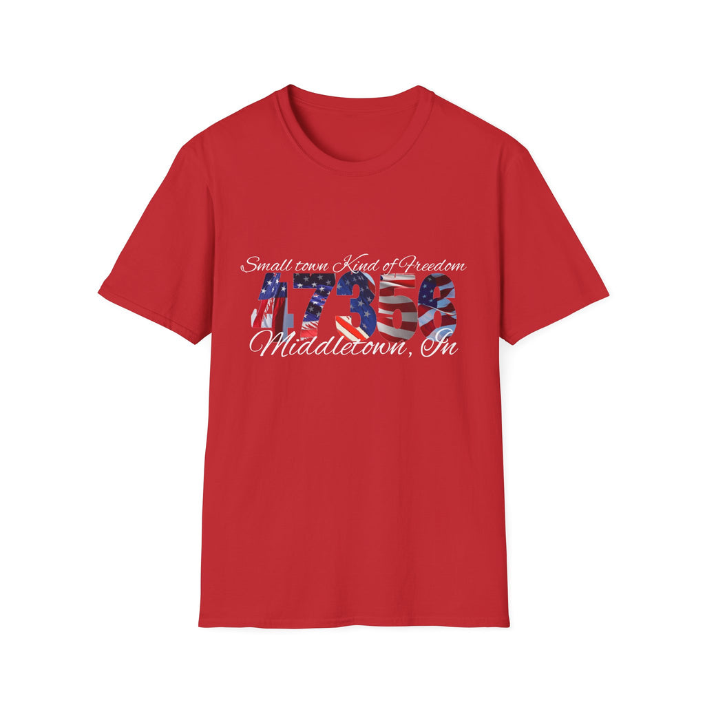 4th of July USA Flag T-Shirt — "Small town. Kind of freedom. Middletown, IN" Patriotic Tee