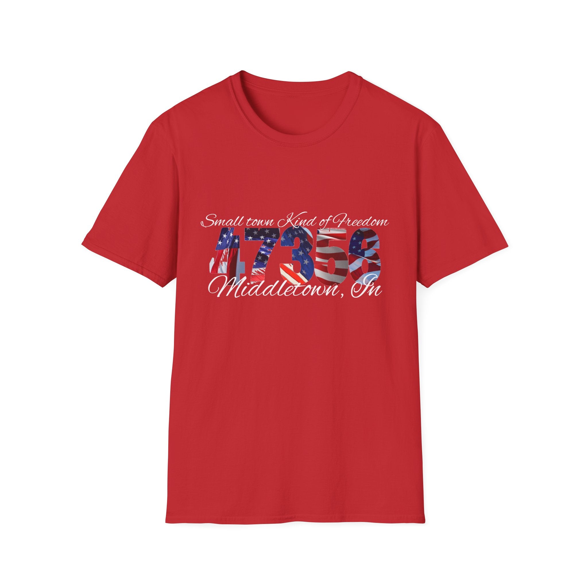 4th of July USA Flag T-Shirt — "Small town. Kind of freedom. Middletown, IN" Patriotic Tee