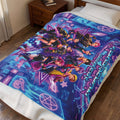 Velveteen Plush Blanket — Neon Cyber Girl Squad Graphic Throw