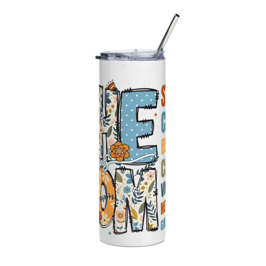 20oz Stainless Steel Tumbler — 'She Is Strong' Floral Comfort Quote Travel Mug