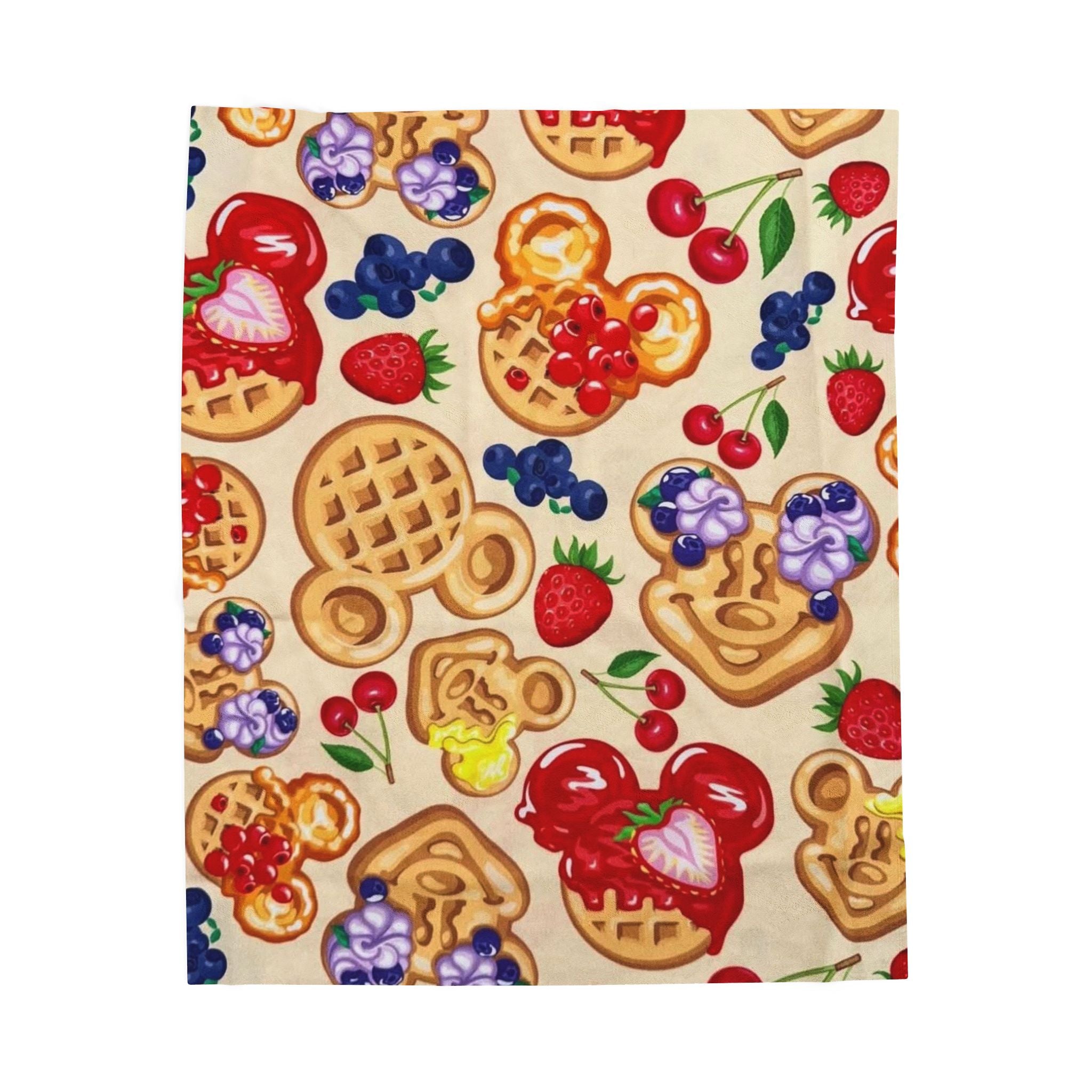 Plush Blanket — Cute Breakfast Waffles & Berries Velveteen Throw