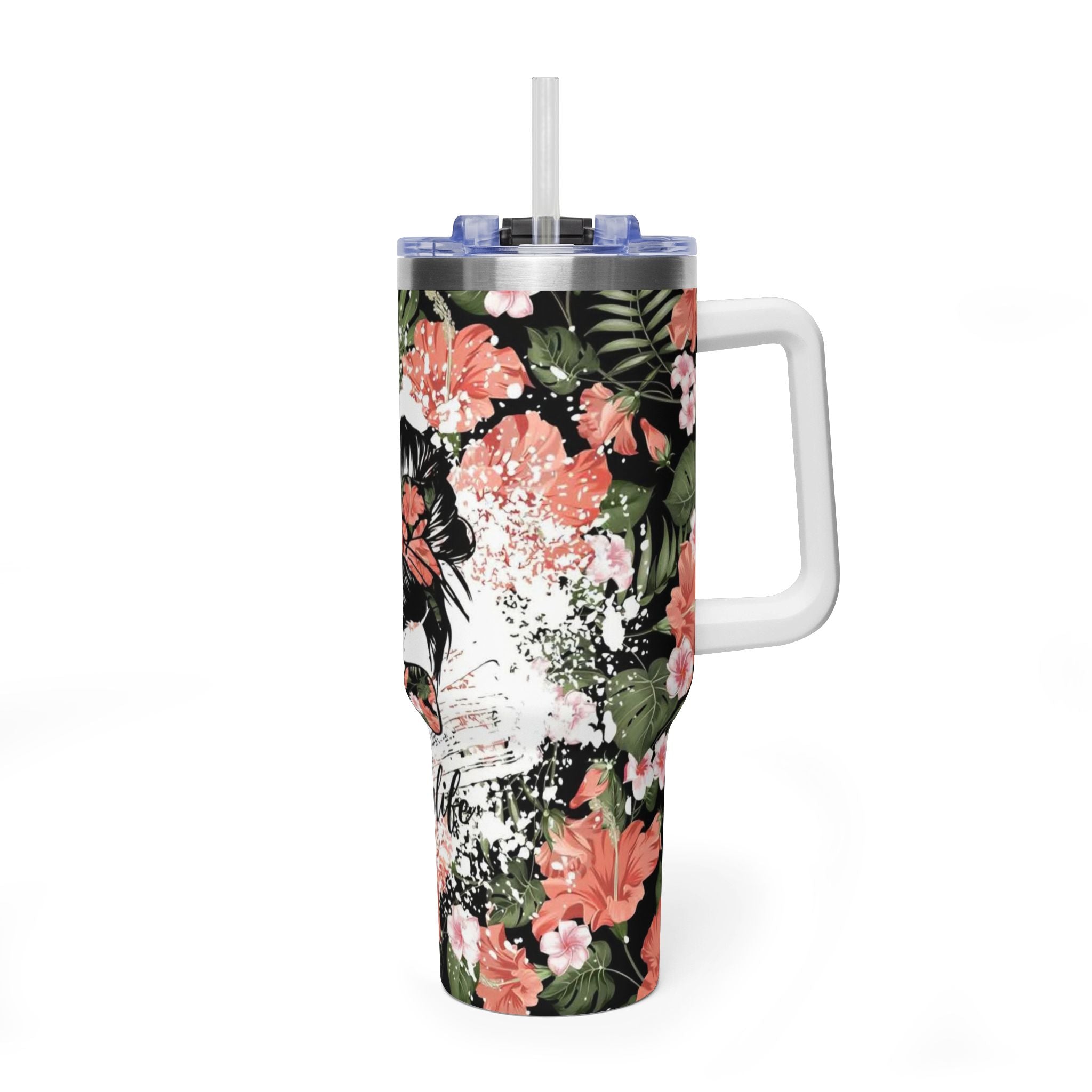 40oz Floral Mom Life Tumbler – Insulated Vacuum Travel Cup with Straw