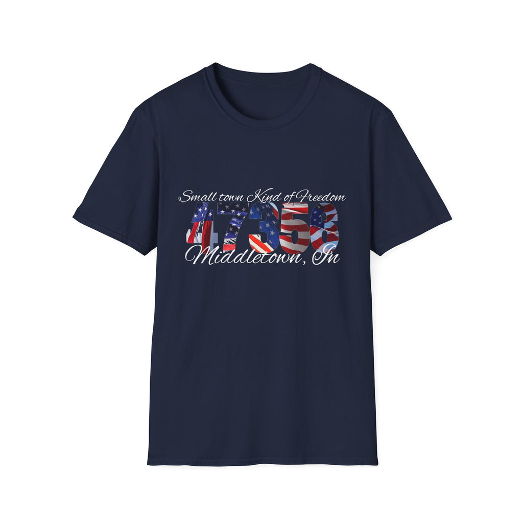 4th of July USA Flag T-Shirt — "Small town. Kind of freedom. Middletown, IN" Patriotic Tee