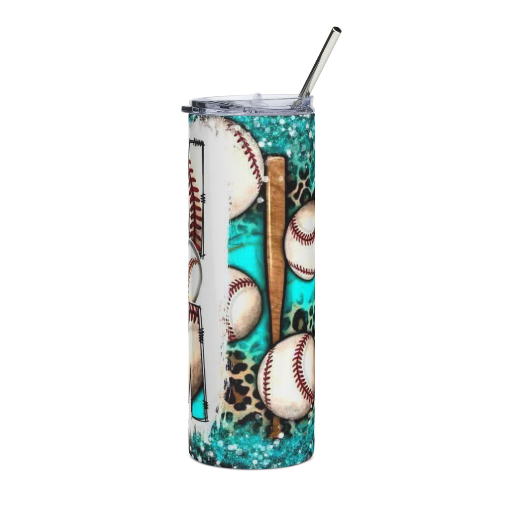 Baseball Mom 20oz Stainless Steel Tumbler - Teal Heart & Bat Design