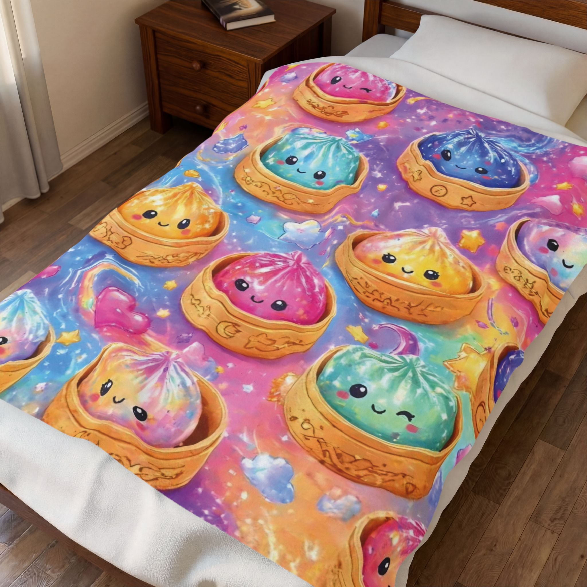 Cosmic Dumpling Velveteen Plush Blanket — Cute Rainbow Galaxy Comfort Throw