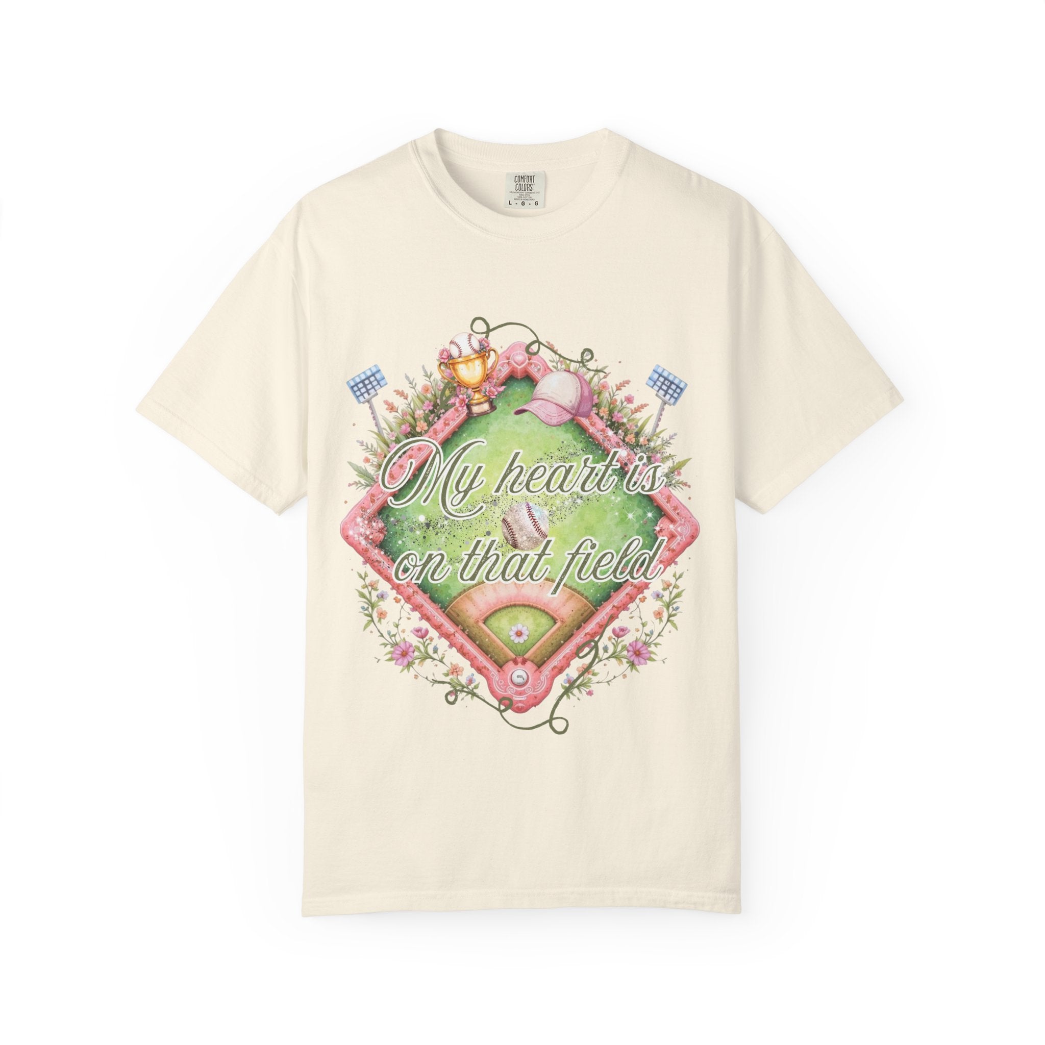 Baseball Field Floral T-Shirt — "My Heart's on That Field"