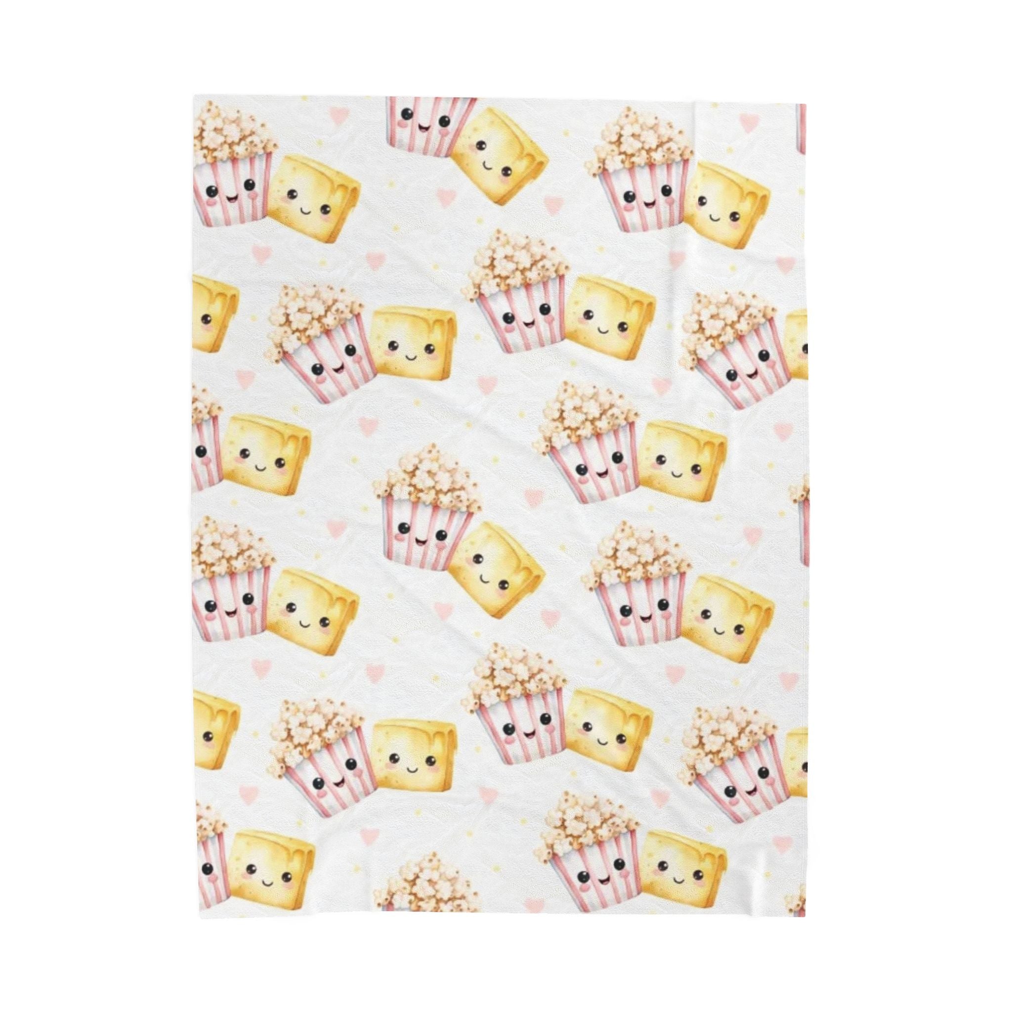Cute Kawaii Popcorn & Cupcake Velveteen Plush Blanket