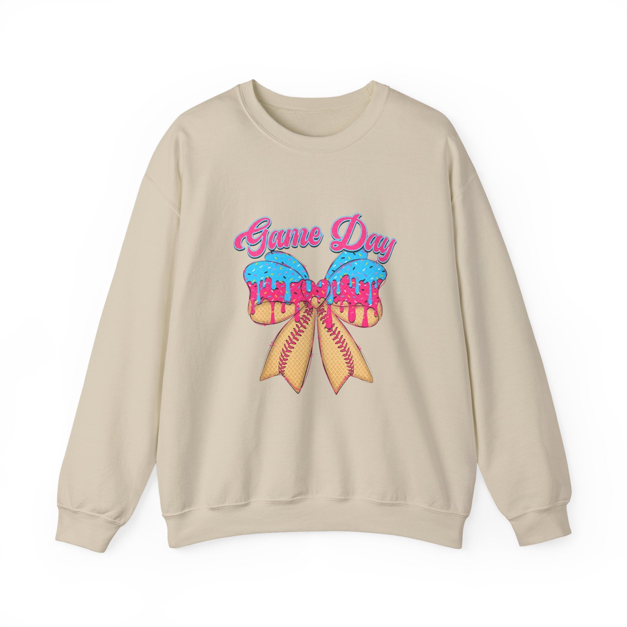 Game Day Cheerleader Sweatshirt — Pink & Blue Donut Bow Crewneck