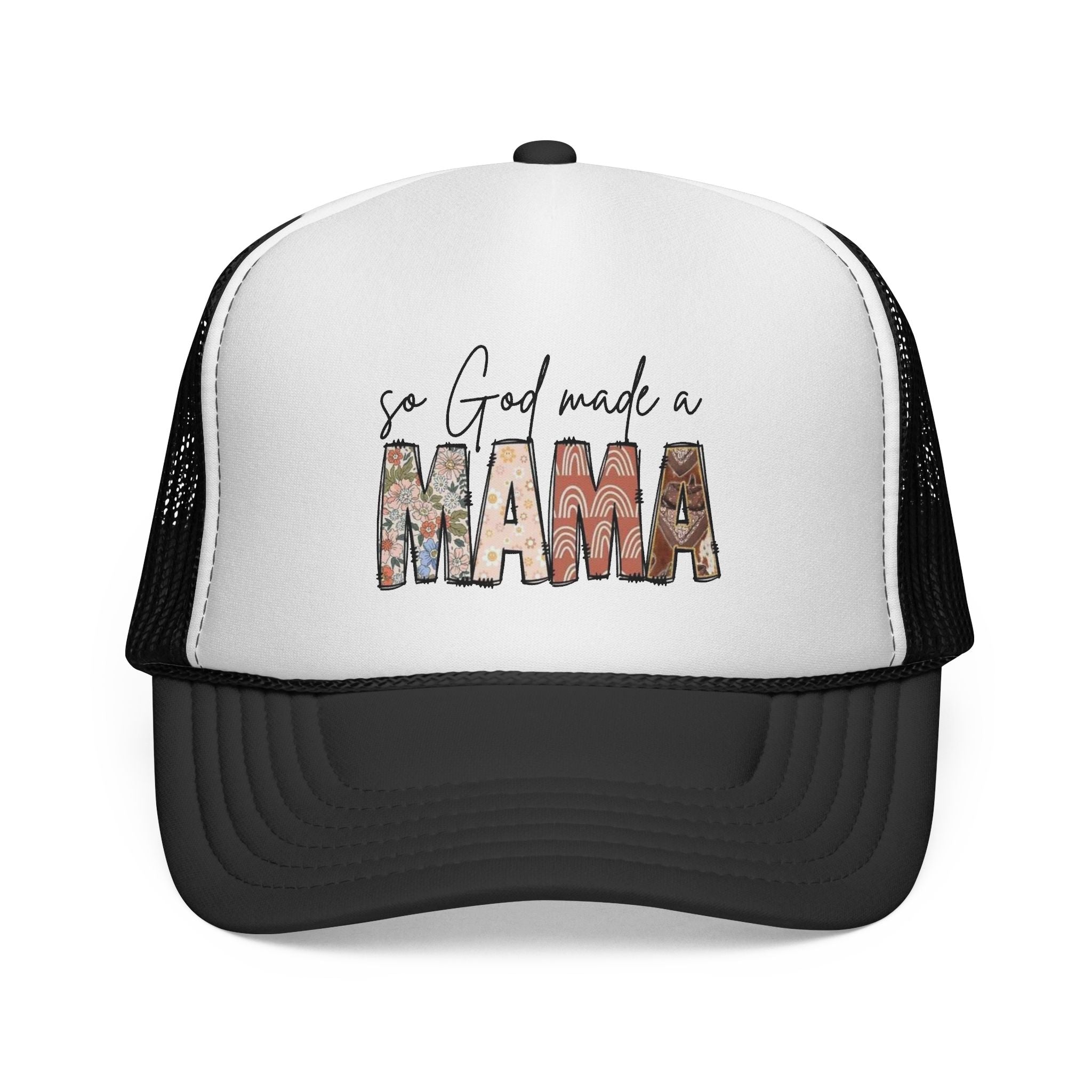 So God Made a Mama Trucker Cap | Floral Mama Mesh Hat