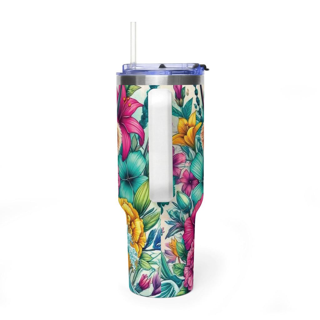 40oz Thermal Tumbler – Floral Highland Cow Insulated Travel Mug