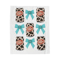 Dr Pepper Cow Print & Turquoise Bow Velveteen Plush Blanket